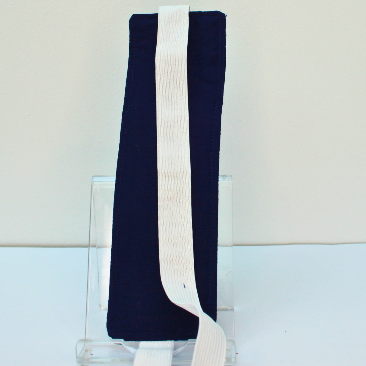 Reverse of handmade A4 fabric notebook pen pocket in Blue Paisley Print pocket - white elastic — Dark Star Stitches