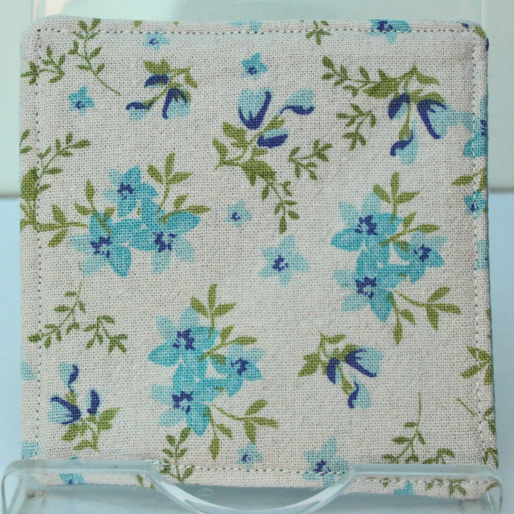Reverse of handmade fabric bookmark in pale blue floral corner and back with pastel blue inner — Dark Star Stitches