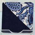 Handmade fabric bookmark in blue paisley print corner and back with dark blue inner — Dark Star Stitches