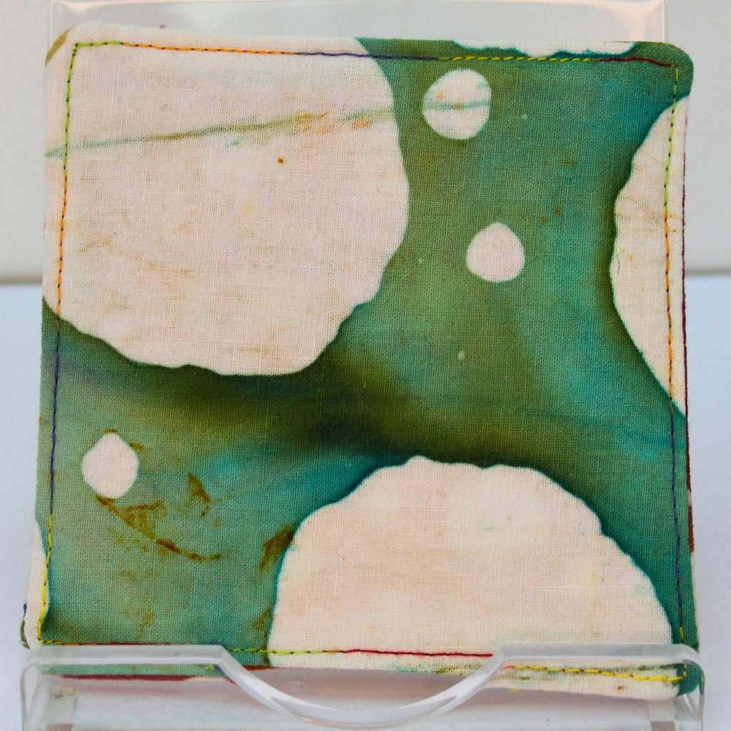 Reverse of handmade fabric bookmark in tie dye with patterns corner, back and inner — Dark Star Stitches