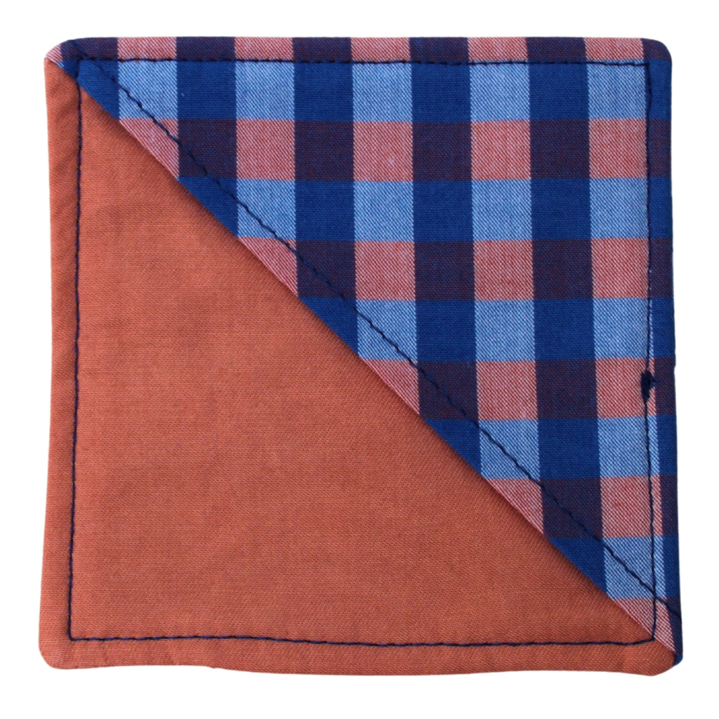 Handmade fabric bookmark in orange and blue check cotton — part of booksleeve set by Dark Star Stitches