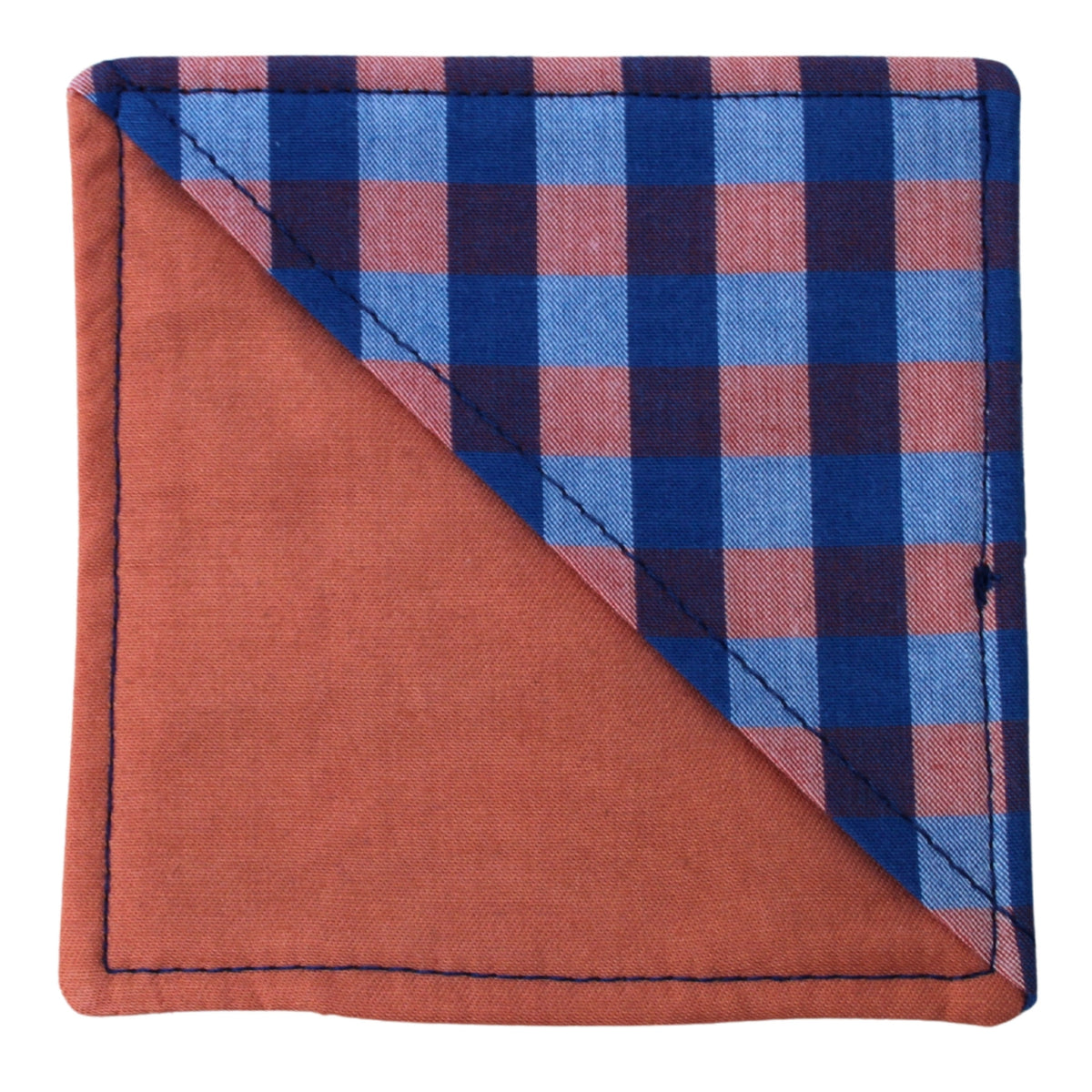 Handmade fabric bookmark in orange and blue check cotton — part of booksleeve set by Dark Star Stitches