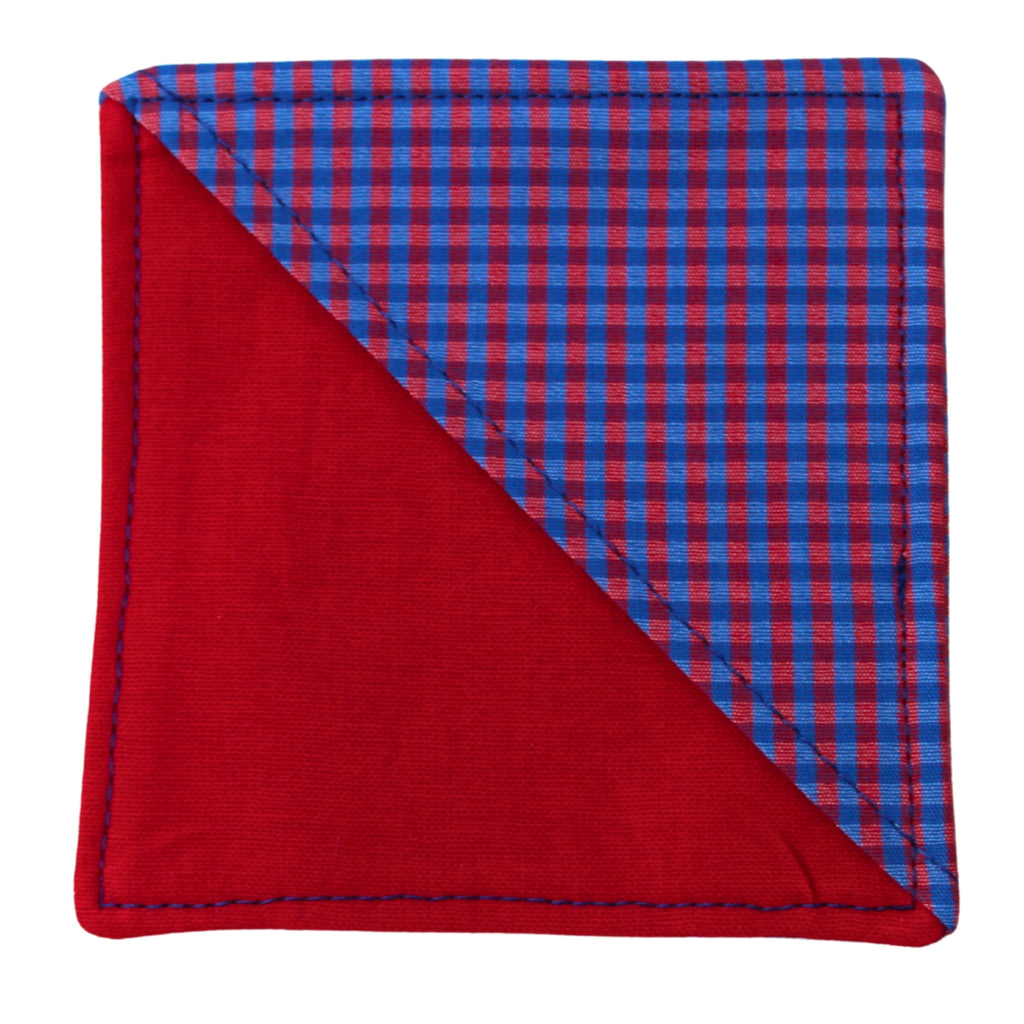Handmade fabric bookmark in red and blue check cotton — part of booksleeve set by Dark Star Stitches