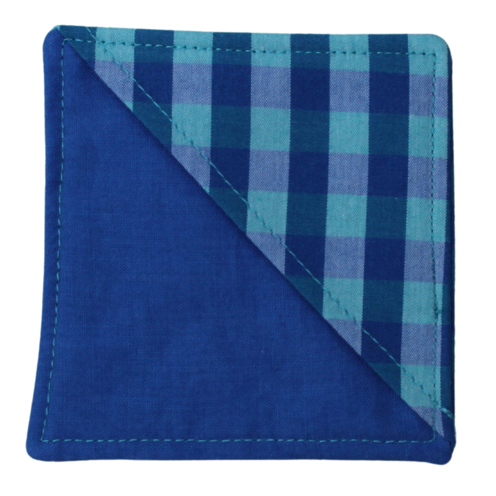 Handmade fabric bookmark in light and dark blue check cotton — part of booksleeve set by Dark Star Stitches