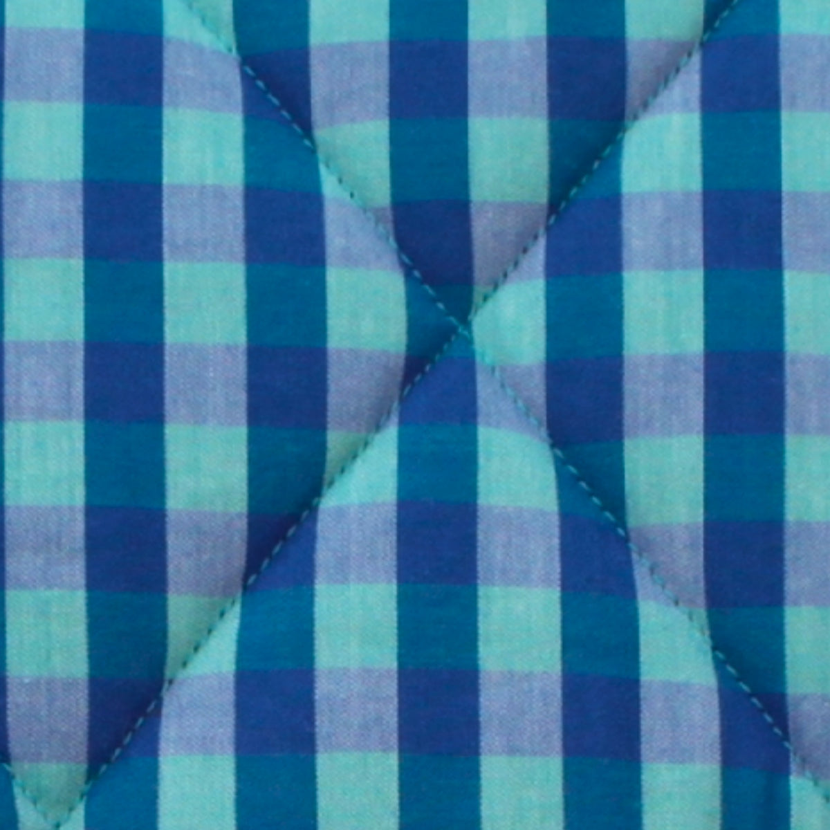 Close-up of light and dark blue check pattern on cotton fabric used in handmade quilted booksleeve set — Dark Star Stitches