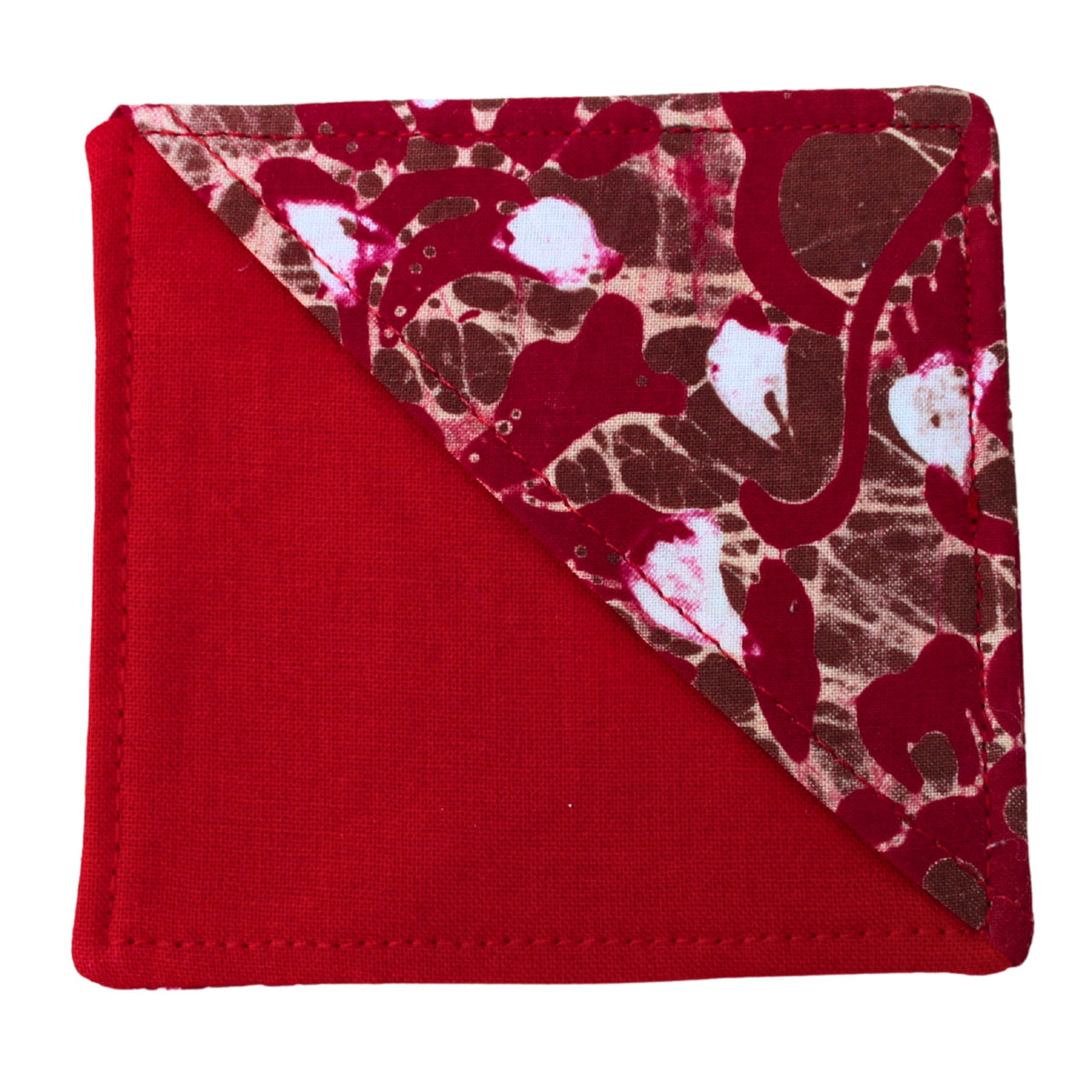 Handmade fabric bookmark in red, brown and white patterned cotton — part of booksleeve set by Dark Star Stitches