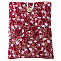 Quilted handmade booksleeve in red, brown and white patterned cotton with front pocket — Dark Star Stitches