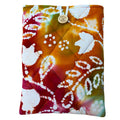 Quilted handmade booksleeve in tie dye patterned fabric with front pocket — Dark Star Stitches