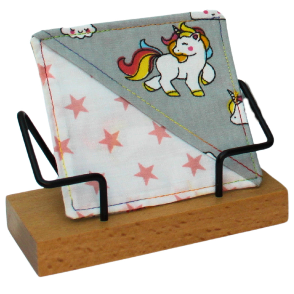 Handmade fabric bookmark in cartoon unicorn grey cotton — part of booksleeve set by Dark Star Stitches