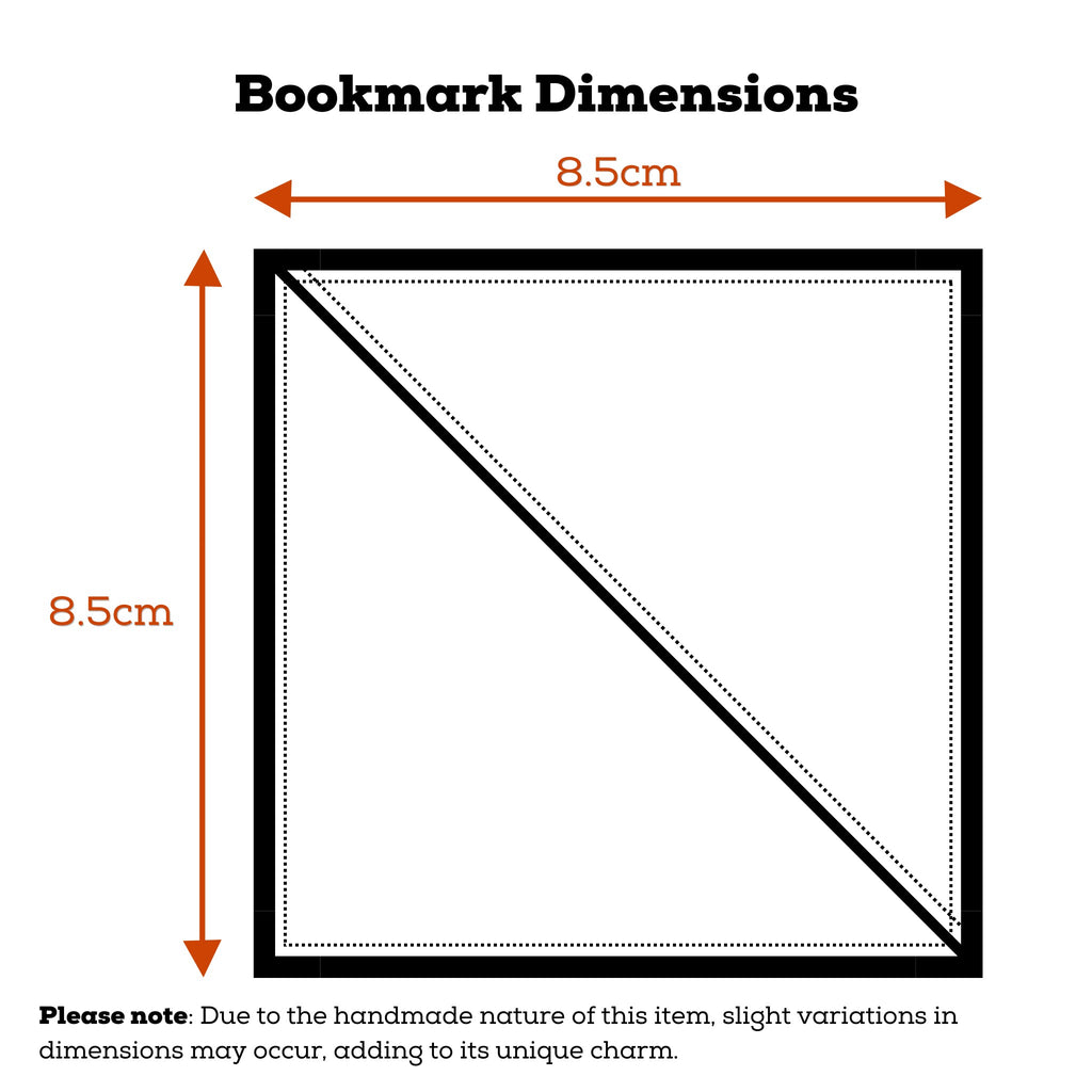 Dimensions guide for handmade fabric bookmark — Dark Star Stitches