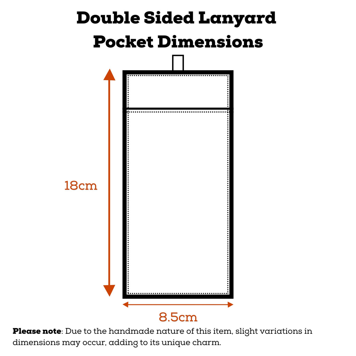 Dimensions guide for handmade double sided fabric lanyard pocket — Dark Star Stitches