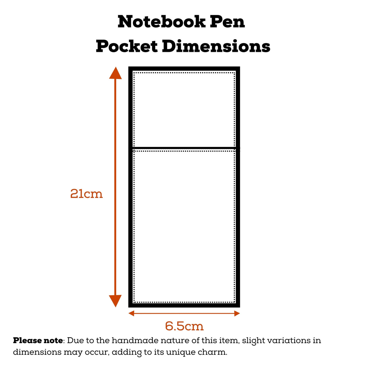 Dimensions guide for handmade A5 fabric notebook pen pocket — Dark Star Stitches